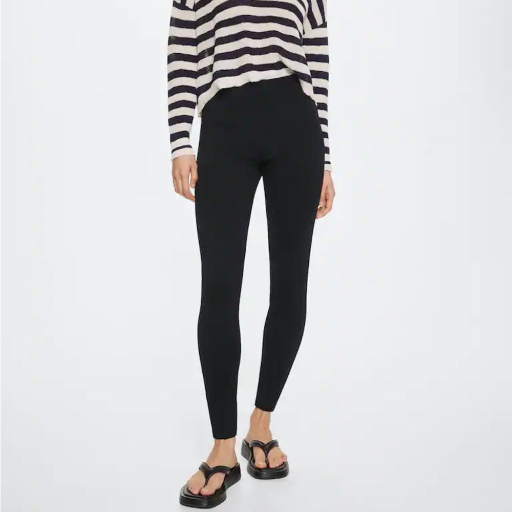 NWOT! Mango Black Ponte Knit Decorative Seam Leggings Tailored Dress Work Pant